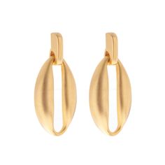 Inspired by the one-of-a-kind talent Liza Minelli, the Sharon Earrings from our Liza Collection were designed for confident women everywhere. Plated in 24 karat gold and measuring 1 3/4”L x 1”W with a standard post back, these modern hoop earrings are the perfect, show-stopping addition to any ensemble. All jewelry is made to order in our New York City Design Studio. Please allow 7-14 business days for production before the ship date. Modern Gold-tone Clip-on Earrings, Elegant Yellow Gold Earrings, Modern Gold Hoop Plug Earrings, Modern Gold Wrap Earrings For Pierced Ears, Modern Gold Wrap Earrings For Formal Occasions, Modern Matte Gold Earrings, Modern Gold Dangle Wrap Earrings, Contemporary Gold Hoop Earring, Contemporary Gold Pierced Earrings