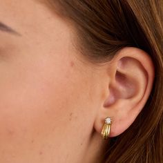 E A R R I N G S  ∙  * Details: Solid Gold ∙ 14K Gold ∙ Yellow Gold * Weight: 1.9 grams * Earrings length: 0.51 inches // 1.3 cm * Width: 5 mm. * Condition: All our pieces are vintage, antique or close to new. The piece undergoes a restoration proces, which includes ultrasonic cleaning and mild polish techniques to enhance the condition of the piece. * All our pieces are vintage and handpicked. We put a lot of effort into finding the most unique and beautiful items for you guys ♥️ Hope you like i Classic Gold Huggie Earrings With Brilliant Cut, Classic Hallmarked Yellow Gold Diamond Earrings, Classic Gold Huggie Diamond Earrings, Classic Gold Hallmarked Diamond Earrings, Classic Gold Diamond Earrings Hallmarked, Yellow Gold Hallmarked Earrings For Everyday, Classic 14k Gold Diamond Earrings, Hallmarked, Classic Everyday Diamond Earrings With Matching Set, Hallmarked 14k Yellow Gold Diamond Earrings