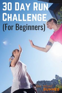 a man and woman standing next to each other with the words 30 day run challenge for beginners