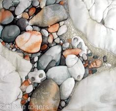 a painting of rocks and pebbles in the water