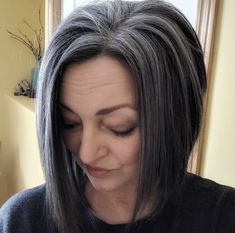 Gray And Dark Brown Hair, Pretty Gray Hair, Bob Hairstyles For Thick Hair, Brown Hair With Silver Highlights, Angled Hair, Grey Hair Color Silver, Grey Hair Journey, Hairstyles For Thick Hair, Modern Bob