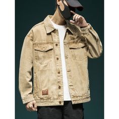 Letter Embroidered Work Denim Jacket Fabric: 86.6% Cotton + 6.9% Polyester+6.5% Regenerated Cellulose Size: M, L, XL, 2XL, 3XL, 4XL, 5XL Multiple Color Selections: Khaki  Season: Spring, Fall, Winter Casual Khaki Denim Jacket For Streetwear, Khaki Denim Jacket With Pockets For Streetwear, Khaki Denim Jacket For Streetwear, Khaki Long Sleeve Denim Jacket For Streetwear, Winter Streetwear Khaki Denim Jacket, Denim Khaki Outerwear With Pockets, Beige Relaxed Fit Cotton Denim Jacket, Relaxed Fit Beige Cotton Denim Jacket, Casual Khaki Denim Outerwear