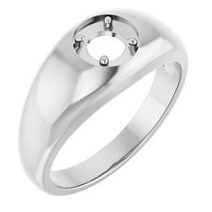 This popular mens ring is available as custom setting in  5 different cuts. The pull down menu will show which are available in stock.  Custom setting are available in Sterling Silver, 10k Gold or 14k Gold . Please contact us for a price quote.  Specifications for Sterling Silver ring Weight:6.5001 DWT (10.11 grams) Approx. Shoulder Width:9.64 mm Approx. Finger Size:11 Approx. Top Height:6.3 mm Approx. Shank Base Thickness:1.79 mm Approx. Shank Base Width:4 mm Surface Finish:Polished Primary Sto Formal Signet Ring With Polished Round Stone, Formal Signet Ring With Polished Finish, Classic Polished Round Cut Signet Ring, Classic Round Cut Signet Ring With Polished Finish, Classic Polished Finish Round Cut Signet Ring, Classic Rings With Polished Round Stone, Modern Solitaire Signet Ring Round Shape, Classic Dome Ring With Tension Setting, Classic Platinum Dome Ring For Formal Occasions