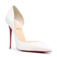 Size 38 White Riza 100 Pumps Highlightsp - White - Leather - Signature Red Sole - Pointed Toe - Branded Insole - High Heel Made In Italy Composition: - Sole: Leather 100% - Lining: Leather 100% - Outer: Nappa Leather 100% Heel: 10cm White So Kate Louboutin, Christian Louboutin White Heels, White Heels With Red Sole, White Pointed Toe Heels With Red Sole, Luxury Red-sole Heels For Wedding, White Almond Toe Heels With Red Sole, Luxury Wedding Heels With Red Sole, White Heels With Red Sole For Evening, White Court Shoes With Branded Insole