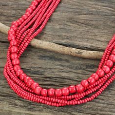 Fair Trade Long Wood Beaded Necklace in Bright Red - Cabana Dance | NOVICA Thick Necklace, Dance Necklace, Fair Trade Clothing, Wood Bead Necklace, Small Beads, Printed Jewelry, Wood Necklace, Flip Flop Shoes, Unique Birthday Gifts