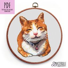 DIGITAL PDF CROSS STITCH PATTERN FOR INSTANT DOWNLOAD Cute smiling cat cross stitch pattern. This ornament will look great on clothes, on a backpack or on a pillow. A great idea for embroidery to create a positive mood.  #crossstitch #crossstitchpattern #embroiderydesign #hoopart Cross Stitch Projects Ideas, Stitch Doll, Smiling Cat, Completed Cross Stitch, Positive Mood, Cross Stitch Finishing