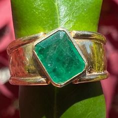 18K Yellow Gold Emerald Unusual Asymmetric Retro Ring Signed Adrona Size 8.25  Weight 10.2 grams Approximate measurements: the face measures 10.5 mm North to South, the center is elevated 4.1 mm above the finger Emerald measures 7.3 x 9.2 x 3.7 mm , approximate weight 1.72 carat (estimated in the mounting) Stamped 750 at the center of the outer shank, signed ADRONA as shown Retro Ring, Jewelry Luxury, Multi Stone Ring, Multi Stone, Luxury Women, Stone Rings, The Face, Gift For Her, Gifts For Women