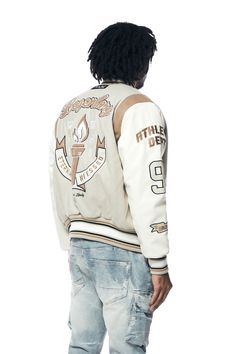 Torch Varsity Jacket - Clay | SMOKERISENY.COM Nike 270s, New York Streetwear, Clay Material, Nike Tracksuit, Converse New, Adidas Tracksuit, Stylish Jackets, Nike Tech, Nike Air Max 270