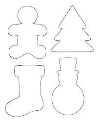 the cut out shapes for christmas stockings, snowman and tree are shown in black and white