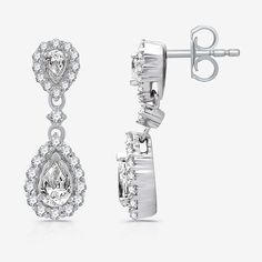 # Pieces In Set: 1 PairDiamond Clarity: Si2-I1Earring Back: PostSetting: ProngShape: PearStone Cut: PearDiamond Color: G-HMetal Color: WhiteEarring Length: 18mmEarring Width: 6.4mmRounded Carat Weight: 1 Ct. T.w.Metal: 10k White GoldCare: Wipe CleanStone Type: 58 Lab Grown DiamondAuthenticity: Lab Grown DiamondBirthstone: April BirthstoneEarrings Style: Halo Earrings, Drop Earrings, Multi-Diamond EarringsCountry of Origin: Imported White Formal Earrings With Halo Setting, Formal White Earrings With Halo Setting, Classic Dangle Diamond Earrings With Halo Setting, Classic Bridal Earrings With Halo Setting For Formal Occasions, Classic Formal Bridal Earrings With Halo Setting, Timeless White Diamond Cut Bridal Earrings, Formal Dangle Diamond Earrings With Halo Setting, Classic Bridal Dangle Earrings With Diamond Cut, Classic White Gold Dangle Bridal Earrings