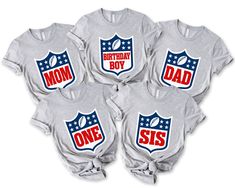 First Birthday Football Family Shirts, Football Theme Birthday Boy Shirt, Boys Birthday Shirt, First Birthday Shirt, 1st Birthday, Dad Shirt, Matching Birthday Shirt Hello everyone! Welcome to TaggingUS store. Here, you'll find a wide selection of affordable, high-quality personalized designs and unique creations perfect for your friends, family, coworkers, and loved ones. Our prints are created using the latest technological materials, ensuring exceptional quality. Each order is meticulously pr Customizable Team Spirit T-shirt For Birthdays, Customizable Team Spirit Tops For Birthday, Customizable Team Spirit T-shirt For Birthday, Customizable Shirt For Birthday And Father's Day, Football Theme Birthday, Birthday Football, Football Family, Matching Birthday Shirts, Birthday Boy Shirt