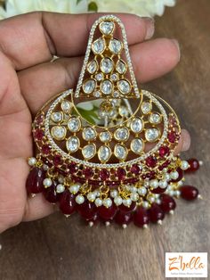 Kundan chandelier earrings with red color stone Color Stone, Chandelier Earrings, Red Gold, Red Color, Stone Color, Gold Earrings, Gold Tones, Gold Plate, Plating