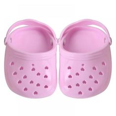 pink children's crocs with hearts on them