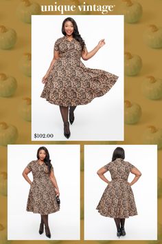 This fabulous plus size 1950s piece features a playful cheetah print that's sure to turn heads, while the flattering swing silhouette gives you all the movement and comfort you crave. With a charming collared neckline and front button-up design, this dress effortlessly combines vintage flair with modern style. Complete with side pockets and a matching belt!.Available in sizes XS-4X while supplies last. | Plus Size 1950S Cheetah Girl Belted Swing Dress | Size 2X Girls Belts, The Movement, Cheetah Print, Swing Dress, Unique Vintage, Modern Style, Button Up, Turn Ons, Plus Size