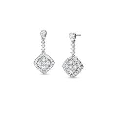 Make your grand entrance wearing these sophisticated cushion-shaped lab-created multi-diamond drop earrings. Fashioned in cool 10K white gold Each drop showcases a tilted cushion-shaped composite of lab-created diamonds shimmering in a lab-created diamond halo. Lab-created diamonds connect the drop to the inverted teardrop-shaped post, also sparkling with lab-created diamonds. Radiant with 3/4 ct. t.w. of lab-created diamonds These earrings secure comfortably with friction backs. Elegant Cushion Cut Diamond Earrings For Wedding, Elegant Cushion Cut Diamond Wedding Earrings, Formal Diamond Earrings With Cushion Cut And Diamond Accents, Formal Fine Jewelry Cushion Cut Diamond Earrings, Formal Cushion Cut Diamond Earrings With Diamond Accents, Elegant Cushion Cut Diamond Earrings With Brilliant Finish, Formal Cushion Cut Diamond Earrings With Accents, Elegant Cushion Cut Diamond Earrings, Formal Cushion Cut Diamond Earrings