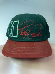 "True vintage Ricky Craven Rookie of the Year snapback hat by Chase from 1996. Green & maroon USA made cap with embroidered logos & additional \"Cap Cover\" featuring the 41 car (snaps are underneath. Mint shape, OSFA." Vintage Dad Hat For Streetwear And Baseball Season, Retro Trucker Hat For Baseball Season Streetwear, Vintage Baseball Cap With Embroidered Logo For Streetwear, Vintage Snapback Dad Hat With Embroidered Logo, Vintage Baseball Cap For Streetwear, Vintage Streetwear Baseball Cap With Visor, Throwback College Cap, Vintage Baseball Cap With Embroidered Logo For Sports Events, Retro Snapback Hat For Fan Gear