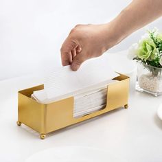 Modern Brass Tone Metal Tabletop Commercial Folded Paper Towel Holder Dispenser Tray Bring luxury and elegance to any table or counter top surface in your bathroom with this modern designer brass metal paper towel holder dispenser tray. Perfect for use with standard size rectangular folded paper towels, its visually striking brass tone finish elevates any living space, and its ball-shaped legs keep it efficiently supported on any table or counter top surface. Features: Ball-shaped legs allow the paper towel dispenser to be easily displayed on any kitchen table or bathroom counter top surface while keeping towels try Brass tone metal in design, the towel holder lends a touch of eye-catching elegance and luxury to a variety of bathroom decors This modern brass tone metal tabletop paper towel Bathroom Paper Towel Dispenser Ideas, Bathroom Napkin Holder Ideas, Bathroom Paper Towel Holder Ideas, Powder Room Towel Holder, Paper Towel Holder Ideas, Bathroom Paper Towel, Bathroom Paper Towel Holder, Commercial Paper Towel Dispenser, Guest Towel Tray