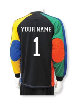 a man wearing a black jacket with colorful circles on the sleeves and numbers on the back