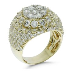 a gold ring with white diamonds on the top and bottom, set in 18k yellow gold