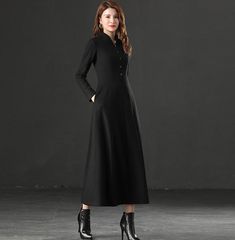 FEATURESWool blend25% wool, other fiber,nylonPolyester liningBack zipper closureLong sleeveA Line dressRegular fit Mid calfPerfect for winter, autumnMore colorSIZEAvailable in sizes XS-XLHow to choose size ?1.Check your body measurement with instructionshttps://www.etsy.com/listing/7940540802.Get your size in Size Chart with your body measurementhttps://www.etsy.com/listing/7940556823.Send me your measurement if you need helpBustWaistHipsYour over all HeightWeightBra sizeNormal size.4.When to ch Elegant A-line Winter Maxi Dress, Formal Long Sleeve Maxi Dress With Buttons, Classic Fall Evening Maxi Dress, Classic Evening Maxi Dress For Fall, Elegant Long Sleeve Maxi Dress For Winter, Elegant Fall Maxi Dress With Buttons, Formal Winter Wool Midi Dress, Stand Collar Dress For Winter Workwear, Winter Formal Wool Midi Dress