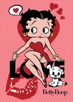 a woman in a bathing suit sitting next to a small dog on a pink background