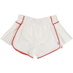 So comfy and active-ready, these billowy shorts feature a high-rise fit and smocked elastic waistband with pleated detailing at the sides. Sporty Pleated Sports Shorts, Sporty Pleated Shorts For Sports, Casual Sports Shorts With Pleats, Casual Pleated Sports Shorts, Sporty Pleated Shorts, Spring Sports Pleated Shorts, Sporty Pleated Bottoms For Summer, Sporty White Pleated Shorts, White Pleated Sporty Shorts