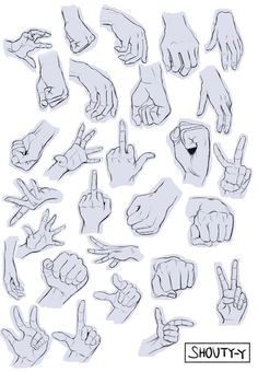 a bunch of hand gestures drawn in black and white