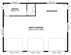 the floor plan for a garage with two separate rooms and an office on one side