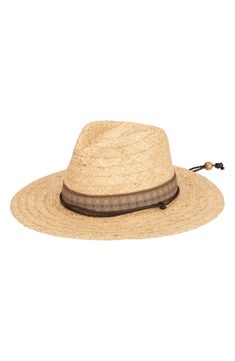 Stay shaded in the sun with this fedora-inspired lifeguard hat crafted from lightweight raffia with a wide, durable brim. Drawcord-bead chin strap Raffia/textile Spot clean Imported Adjustable Coastal Straw Hat Made Of Toquilla, Adjustable Sun Hat For Vacation, Casual Panama Hat For Beach With Adjustable Fit, Casual Adjustable Panama Hat For Vacation, Casual Beach Fedora With Adjustable Fit, Adjustable Fedora Sun Hat For Vacation, Vacation Fedora Sun Hat With Adjustable Fit, Adjustable Flat Brim Fedora For Vacation, Western Style Beach Hat Bands With Adjustable Fit