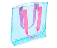 Beach Tote Bag In Plastic, Casual Rectangular Bag With Transparent Straps, Summer School Bags Made Of Plastic, Summer School Plastic Bags, Plastic School Bags For Summer, Rectangular Pvc Travel Bag, Blue Plastic Summer Bag, Plastic Tote Beach Bag, Plastic Tote Bag With Clear Strap