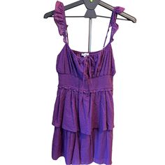 City Vibe Nwt Purple Smocked Sun Dress Size L New! Textured Swiss Dot Purple Fabric With Tired Skirt Adjustable Straps With Ruffle Detail Dress Is 100% Cotton Lining Of Skirt In 100% Polyester Measurements Included Smoke And Pet Free Home Summer Sleeveless Lined Smocked Dress, Fitted Smocked Dress With Ruffled Straps For Vacation, Ruched Tiered Sundress, Tiered Ruched Sundress, Purple Ruffle Hem Mini Dress For Summer, Fitted Sleeveless Smocked Dress With Gathered Waist, Sleeveless Smocked Ruffle Dress For Vacation, Sleeveless Smocked Top With Ruffle Hem For Beach, Sleeveless Smocked Dress With Ruffles For Vacation