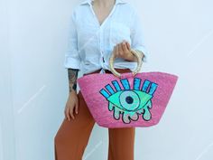 Casual Embroidered Straw Tote Bag, Embroidered Straw Bag For Summer, Embroidered Straw Bag For Beach In Spring, Bohemian Straw Bag For Beach Season Shopping, Embroidered Rectangular Crochet Bag For Summer, Casual Crochet Bag For Summer, Pink Straw Shopping Bag, Pink Straw Bag For Summer Shopping, Summer Beach Bag Gift