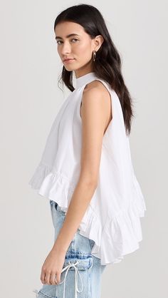 Azeeza Plath Top | Shopbop Ruffled Tops With Asymmetrical Hem, Cotton Top With Ruffle Hem For Daywear, Cotton Top With Ruffled Collar For Daywear, Hand Dyed Silk, Medical Problems, Silk Dyeing, India Fashion, White Brand, Asymmetrical Hem