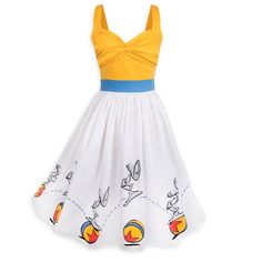 Disney Pixar Luxo Ball Dress The Dress Shop Halloween Women's Size: Xs Good Pre-Owed Condition, Small Spot On The Button Hem. The Retro-Style Dress Features Adjustable Shoulder Straps, Pockets, And An Embroidered Accent On The Back. Released October 2019 Colors: White, Yellow. Blue, Red, Gray, Silver Created Especially For Walt Disney World Resort And Disneyland Resort Screen Art Of Luxo Bouncing On Ball Circles The Skirt Embroidered Luxo Appliqu At Back Side Seam Pockets Yellow Bodice With Ruch Disney Dresses For Women, Fairytale Land, Disney Dapper Day, Disneybound Outfits, Disney Gear, Disney Dress, Disney Couture, Retro Style Dress, Disney Clothes