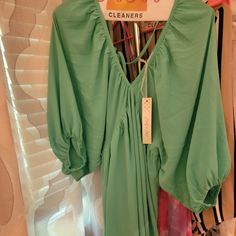 Size Medium Teal/Green Color Bottom Is Lined Green Evening Tops For Spring, Green Summer Evening Tops, Spring Green Flowy Blouse, Summer Evening Green Tops, Chic Green Blouse For Vacation, Trendy Evening Blouse For Spring, Spring Party Blouse With Flowy Fit, Spring Party Flowy Blouse, Flowy Spring Party Blouse