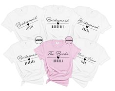 Personalized Bridesmaid Name Shirt, Comfort Colors® Bachelorette Party Tee, Custom Bridesmaid Group Tshirt, Team Bride Matching Outfit Gift HOW TO ORDER: - Please, check and review all the photos. - Select your T-shirt size from the selection box. - Select your T-shirt color from the selection box. - Personalization box is only for design color information, enter your design or text color in the personalization box (see images for options) UNLESS otherwise indicated. - Select the quantity. - Add Fitted White Tops For Bachelorette Party, White Short Sleeve Top For Bachelorette Party, White Fitted Top For Bachelorette Party, White Crew Neck Top For Bridesmaids, Fitted Tops For Bridesmaids In Summer, White Short Sleeve Top For Wedding, White Letter Print Top For Bachelorette Party, White Short Sleeve T-shirt For Bachelorette Party, Cotton T-shirt For Bachelorette Party