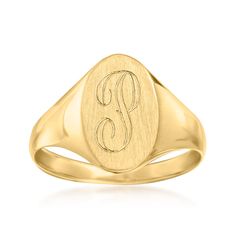 14kt Yellow Gold Single Initial Oval Signet Ring. Size 10 | Ross-Simons Roman Numeral Ring, Roman Numerals Dates, Oval Signet Ring, Monogram Box, Cultured Pearl Bracelet, Sterling Silver Name Necklace, Monogram Bracelet, Silver Monogram, Fine Jewelery