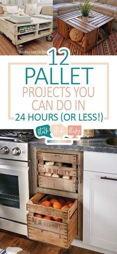 the kitchen is decorated with pallet projects you can do in 24 hours or less