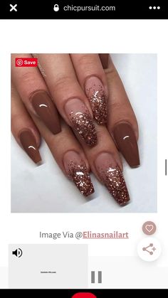 Nail Extension Design, Brown Acrylic Nails, Long Nail Designs, Ombre Nail Designs, Thanksgiving Nails, Brown Nails