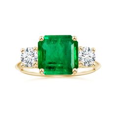 GIA Certified Three Stone Square Emerald Cut Emerald Knife Edge Shank Ring Emerald Ring, Three Stone, Emerald Cut, Emerald, Yellow Gold, Rose Gold, Engagement Rings, Square, Ring