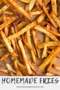 homemade fries on a cutting board with text overlay