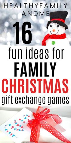 christmas gifts for family with text overlay that reads 16 fun ideas for family christmas gift exchange games