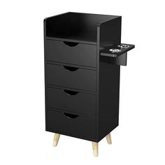 a black cabinet with four drawers on top