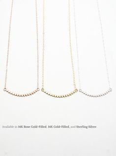 "Curved Gold Bar Necklace, Layering Necklace, Minimalist Necklace, Rose Gold Necklace, Dainty Simple Delicate Necklace | Accent Necklace CURVED BAR CHAIN NECKLACE ( SINGLE NECKLACE OR SET OF 3 ) DETAILS - 1 or 3 Chain Necklace(s) - Chain thickness approximately: 1.5 mm - Flat Bead bar length approximately: 30mm - Bar thickness approximately: 1.6mm - 14K Gold-Filled, 14K Rose Gold-Filled, 100% Solid Sterling Silver, Nickel Free Collection: The Blissful Caress These gorgeous genuine 14K Gold-Fille Delicate Rose Gold Box Chain Necklace, Everyday Rose Gold Necklace With Box Chain, Everyday Rose Gold Box Chain Necklace, Dainty Rose Gold Necklace With Box Chain, Minimalist Charm Necklace For Party With Delicate Chain, Minimalist Charm Necklace For Party, Simple Rose Gold Necklace With Delicate Chain, Gold Necklace Dainty, Single Necklace