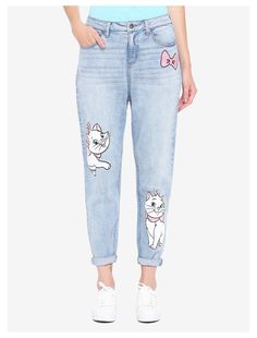 Disney The Aristocats Marie Denim Mom Jeans Disney Bound Outfits Casual, Customised Denim Jacket, Mom Jean Fits, Aristocats Marie, Disney Themed Outfits, The Aristocats, Marie Aristocats, Disney Bound Outfits, Her Universe