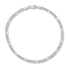 Fashioned in versatile 14K white gold, this 8-inch figaro link chain bracelet is perfect for a bold layered look. The chain is approximately 3.2mm wide and secures in place with a lobster clasp. White Figaro Chain Link Jewelry, Classic White Gold Jewelry With Figaro Chain, White Gold Figaro Chain Link Jewelry, Silver Figaro Chain Link Bracelet, White Gold Oval Link Jewelry With Figaro Chain, Silver Bracelet With Figaro Chain And Oval Link, Modern Figaro Chain Bracelet, Classic Figaro Chain Bracelet With Oval Links, White Gold Sterling Silver Figaro Chain Bracelets