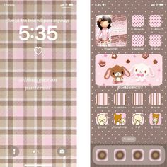 the pink and brown checkered theme on this phone is very cute