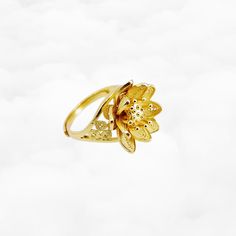 Filigree Lotus Ring Gold - Yun Boutique Lotus Ring, Lotus Pendant, Human Spirit, Plum Blossom, Chinese Traditional, Love And Respect, Golden Globes, Private Label, Boutique Jewelry