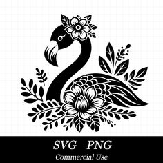 a black swan with flowers and leaves on it's head, in the shape of a