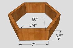 a wooden box is shown with measurements for the top and bottom section, including three sides